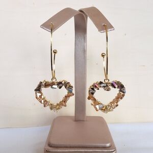 Elegant Gold Plated Crystal Heart Hoop Earrings 2-1/2"